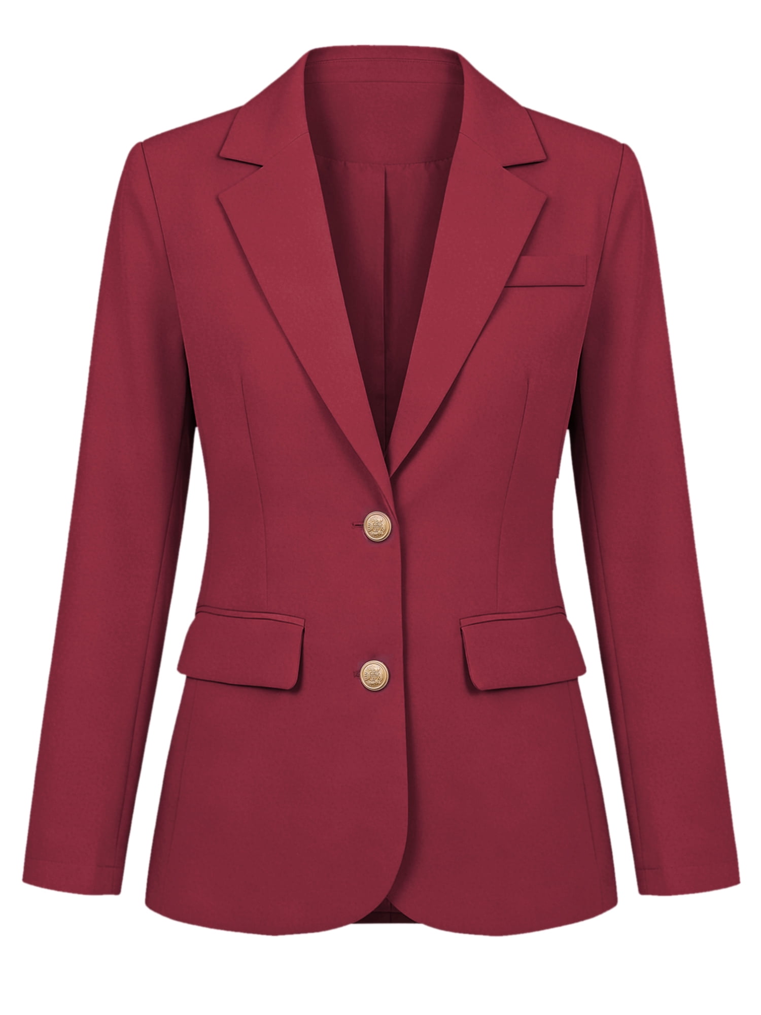 DARING DIVA Women's Business Casual Single Breasted Jacket Office Suit M Wine Red