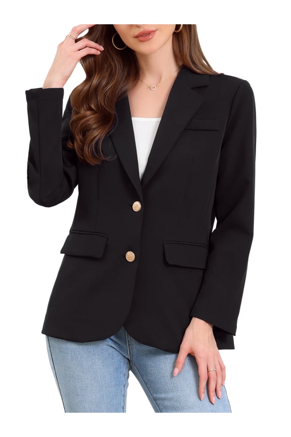 Women's Business Casual Single Breasted Jacket Office Suit S Black