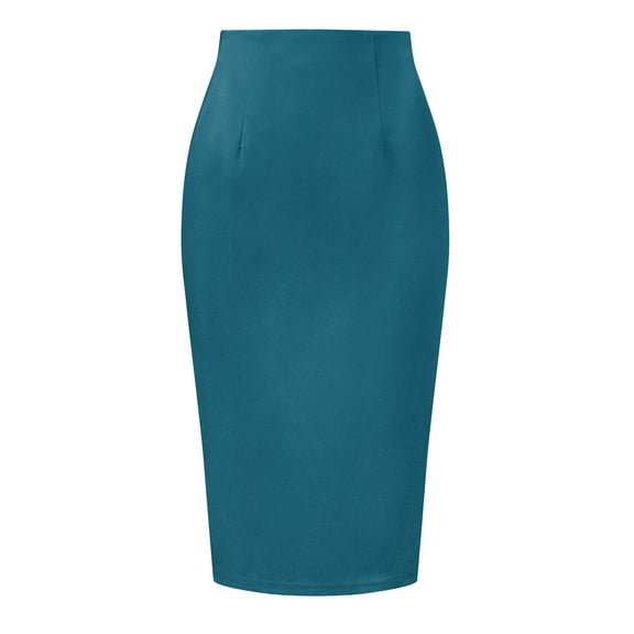 DARING DIVA Women's Business Knee Length High Waist Bodycon Suit Skirt M Blue Green