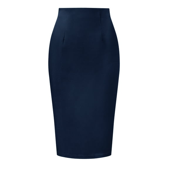 DARING DIVA Women's Business Knee Length High Waist Bodycon Suit Skirt M Dark Blue