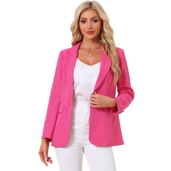 DARING DIVA Women's Business One Button Open Front Work Office Suit Blazer M Hot Pink