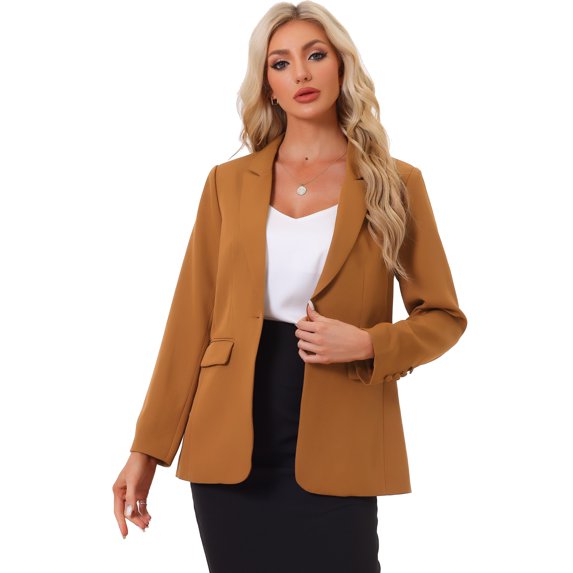 DARING DIVA Women's Business One Button Open Front Work Office Suit Blazer XS Brown