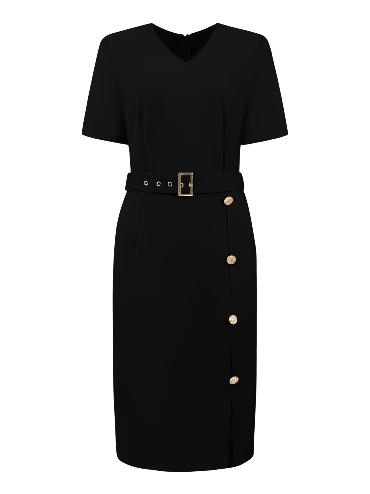 DARING DIVA Women's Business Work Short Sleeve Pencil V-Neck Bodycon Dresses L Black