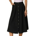 thumbnail image 1 of DARING DIVA Women's Button Decor Elastic Waist A-Line Skirts with Pockets XL Black, 1 of 6