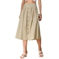 thumbnail image 1 of DARING DIVA Women's Button Decor Elastic Waist A-Line Skirts with Pockets XS Khaki, 1 of 6