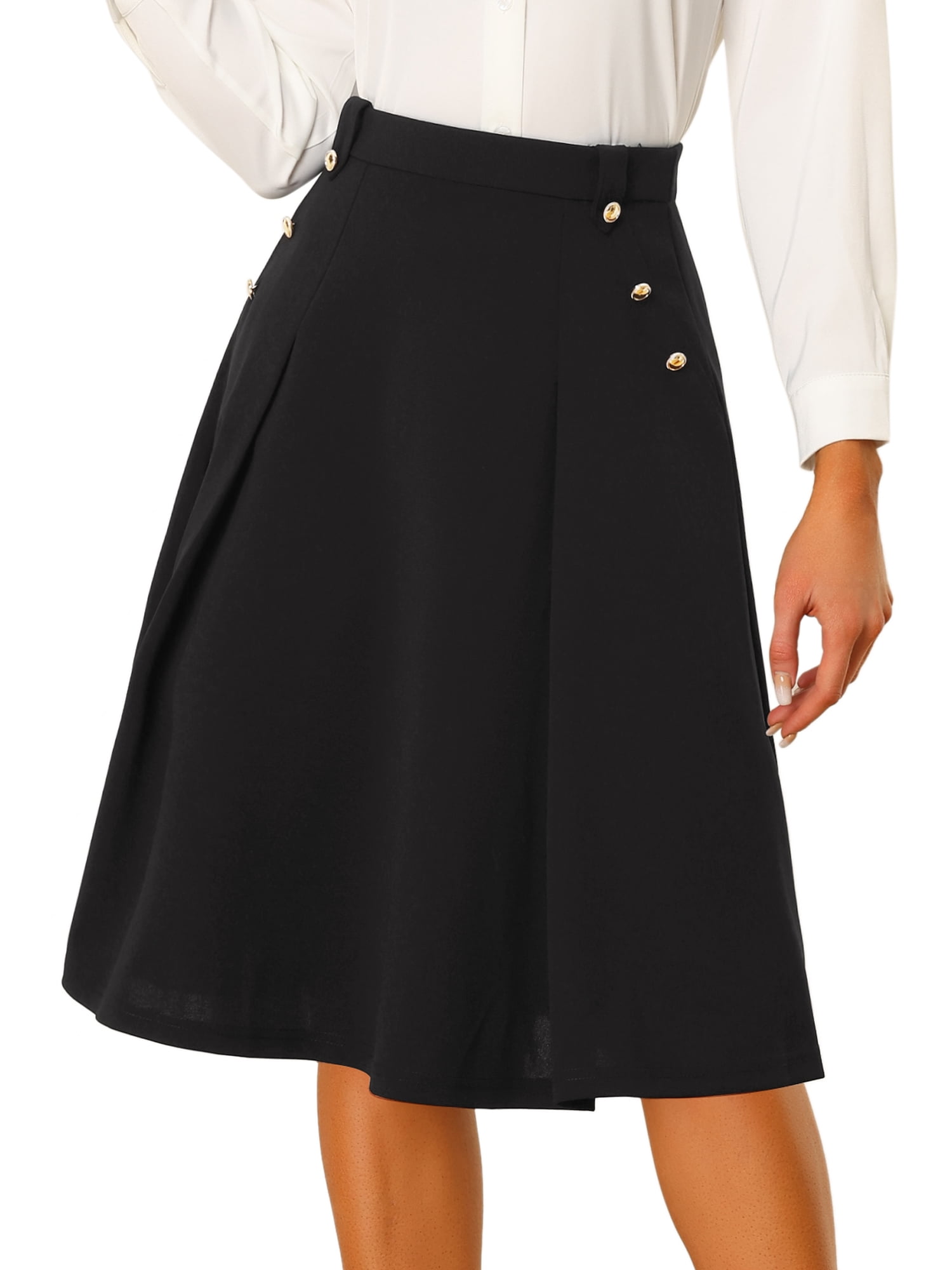 DARING DIVA Women's Button Decor Flared Midi Skirt 2XL Black
