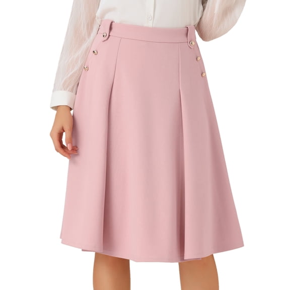 DARING DIVA Women's Button Decor Flared Midi Skirt L Pink
