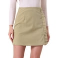 thumbnail image 1 of DARING DIVA Women's Button Decor Ruffled Trim Mini Skirt XS Khaki, 1 of 6