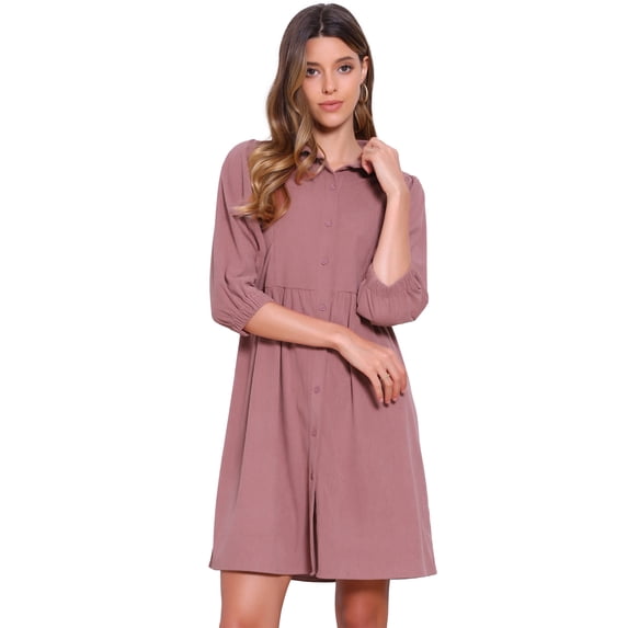 DARING DIVA Women's Button Down 3/4 Sleeve A-Line Mini Shirt Dress XS Dark Pink