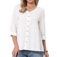 thumbnail image 1 of DARING DIVA Women's Button Down Blouse Long Sleeve V Neck Lightweight Top S White, 1 of 6