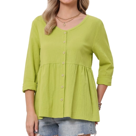 DARING DIVA Women's Button Down Blouse Long Sleeve V Neck Lightweight Top XL Yellow