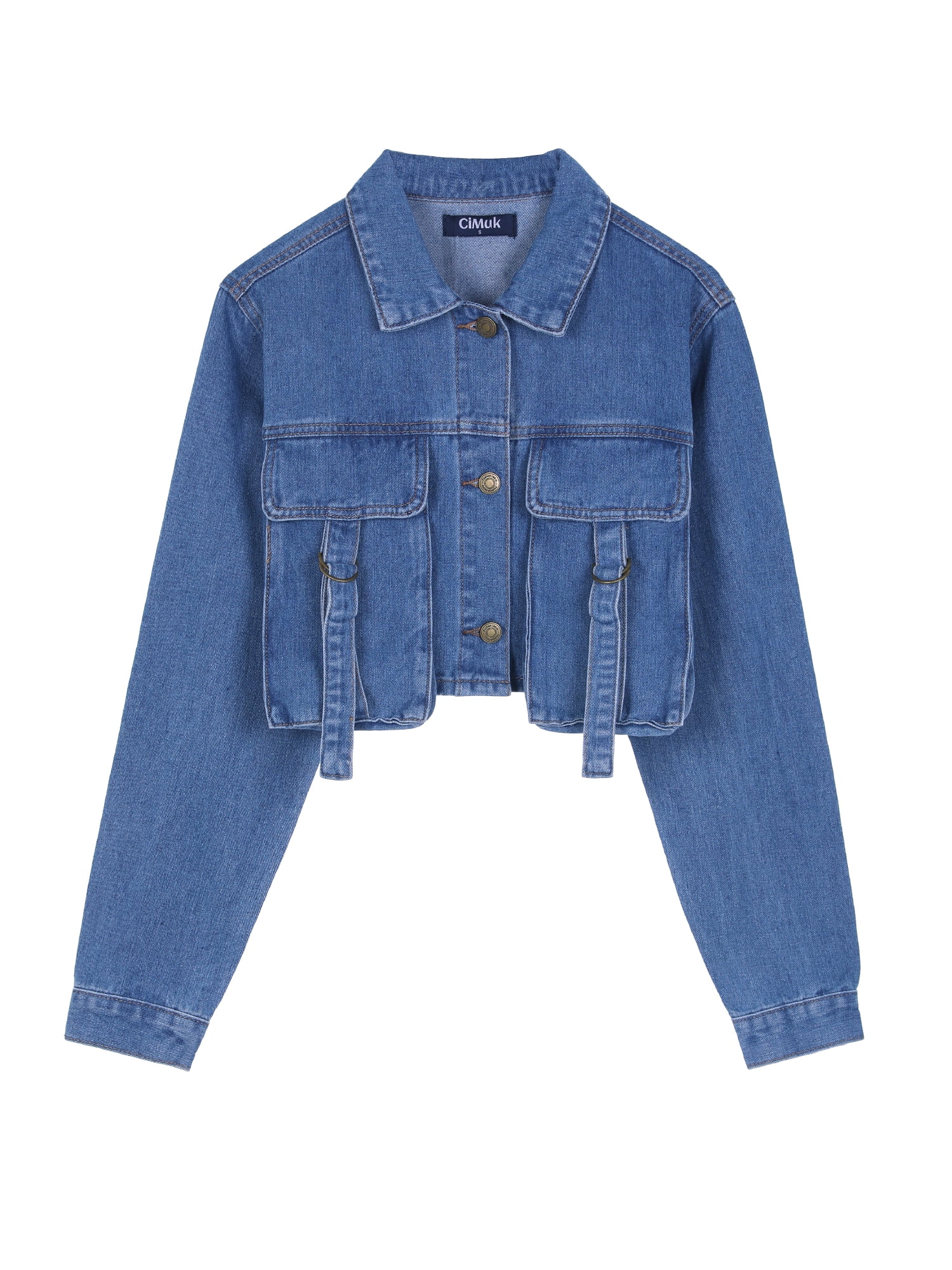DARING DIVA Women's Button Down Cargo Washed Jean Jackets 2XL Blue