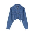 thumbnail image 1 of DARING DIVA Women's Button Down Cargo Washed Jean Jackets L Blue, 1 of 7