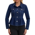 thumbnail image 1 of DARING DIVA Women's Button Down Collar Ruffle Hem Peplum Jean Jacket M Dark Blue, 1 of 7