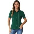 thumbnail image 1 of DARING DIVA Women's Button Down Collared Contrast Trim Puff Sleeve Blouse XL Dark Green, 1 of 6