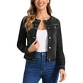thumbnail image 1 of DARING DIVA Women's Button Down Collarless Cropped Denim Jacket XS Black, 1 of 6