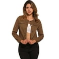 thumbnail image 1 of DARING DIVA Women's Button Down Collarless Cropped Denim Jacket XS Dark Brown, 1 of 6