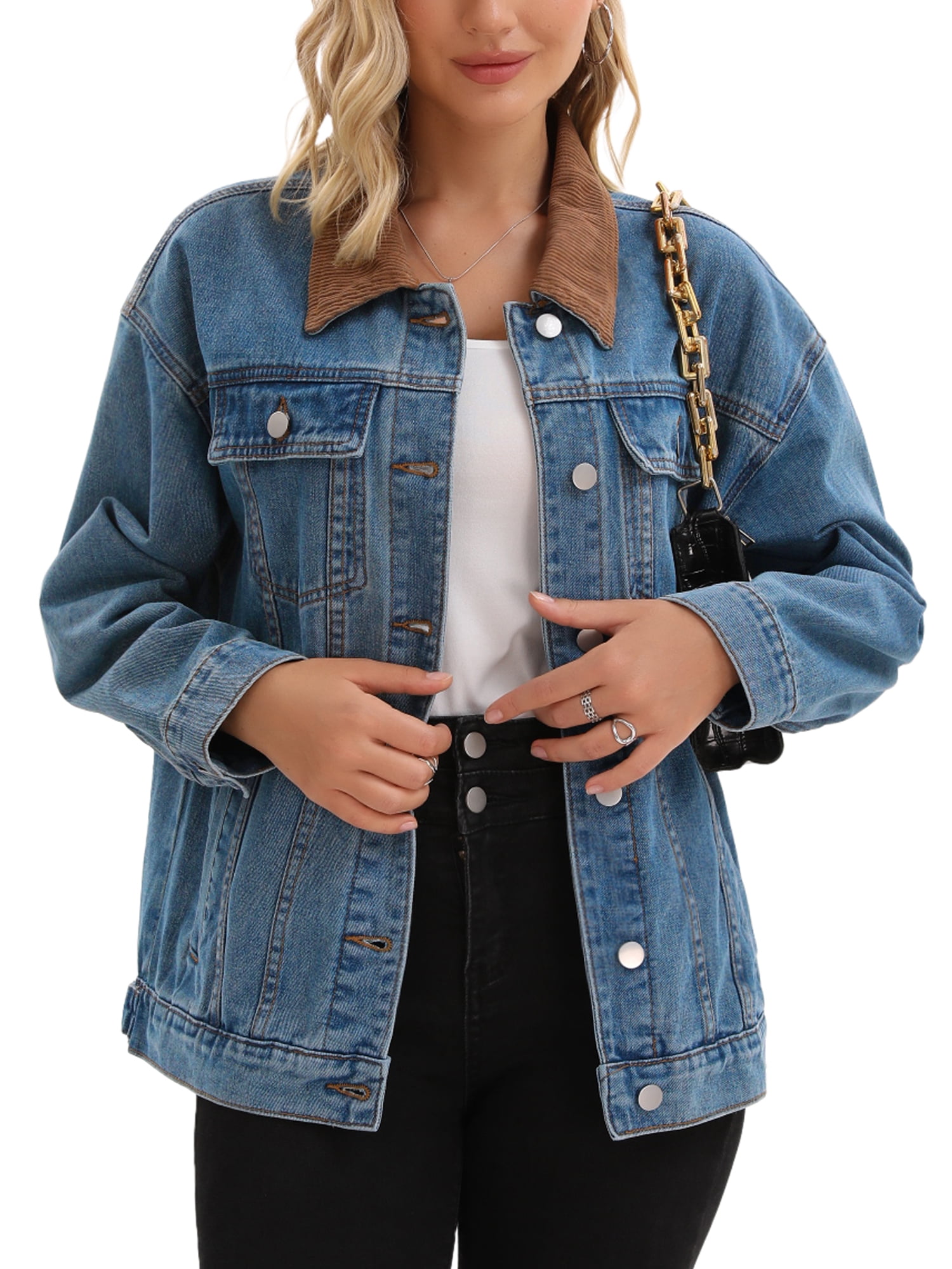 DARING DIVA Women's Button Down Corduroy Collar Long Sleeve Shacket XL Gray Blue
