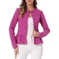 thumbnail image 1 of DARING DIVA Women's Button Down Cropped Ruffle Hem Denim Jacket XL Hot Pink, 1 of 6