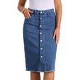 thumbnail image 1 of DARING DIVA Women's Button Down Frayed Raw Hem Jean Midi Skirt L Mid Blue, 1 of 6