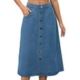 thumbnail image 1 of DARING DIVA Women's Button Down Front Slit A Line Midi Jean Skirts S Blue, 1 of 7