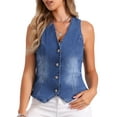 thumbnail image 1 of DARING DIVA Women's Button Down Jean Waistcoat Fashion Jacket L Blue, 1 of 6