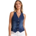 thumbnail image 1 of DARING DIVA Women's Button Down Jean Waistcoat Fashion Jacket M Dark Blue, 1 of 6