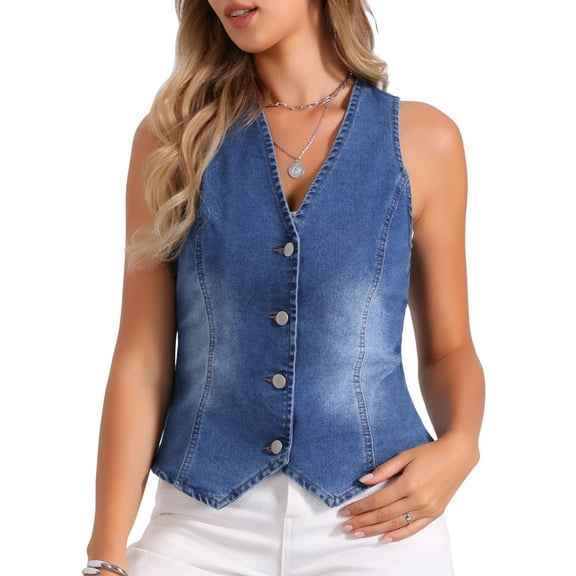 DARING DIVA Women's Button Down Jean Waistcoat Fashion Jacket XS Blue