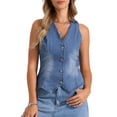 thumbnail image 1 of DARING DIVA Women's Button Down Jean Waistcoat Fashion Jacket XS Light Blue, 1 of 6