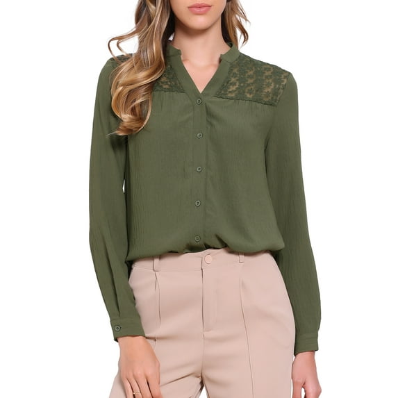 DARING DIVA Women's Button Down Long Sleeve Casual Trendy Blouse XS Army Green
