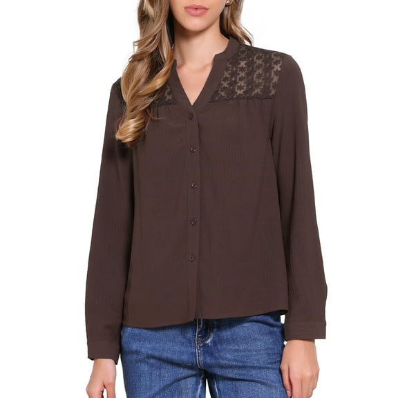 DARING DIVA Women's Button Down Long Sleeve  Casual Trendy Blouse XS Coffee