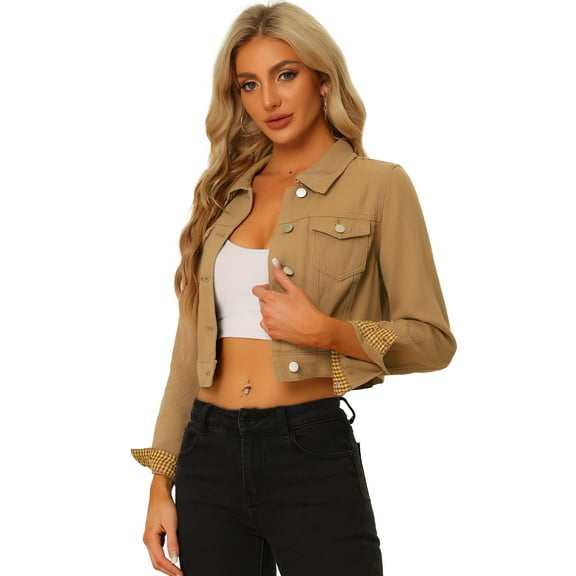 DARING DIVA Women's Button Down Long Sleeve Cropped Denim Jacket 3XL Khaki