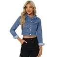thumbnail image 1 of DARING DIVA Women's Button Down Long Sleeve Cropped Denim Jacket M Light Blue, 1 of 6