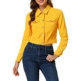 thumbnail image 1 of DARING DIVA Women's Button Down Long Sleeve Cropped Denim Jacket S Yellow, 1 of 7