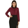 thumbnail image 1 of DARING DIVA Women's Button Down Long Sleeve Peter Pan Collar Blouse S Burgundy, 1 of 6