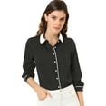 thumbnail image 1 of DARING DIVA Women's Button Down Long Sleeve Peter Pan Collar Blouse XL Black, 1 of 6