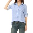 thumbnail image 1 of DARING DIVA Women's Button Down Long Sleeve Vertical Stripes Shirt 3XL Light Blue, 1 of 6