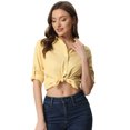 thumbnail image 1 of DARING DIVA Women's Button Down Long Sleeve Vertical Stripes Shirt M Yellow, 1 of 6