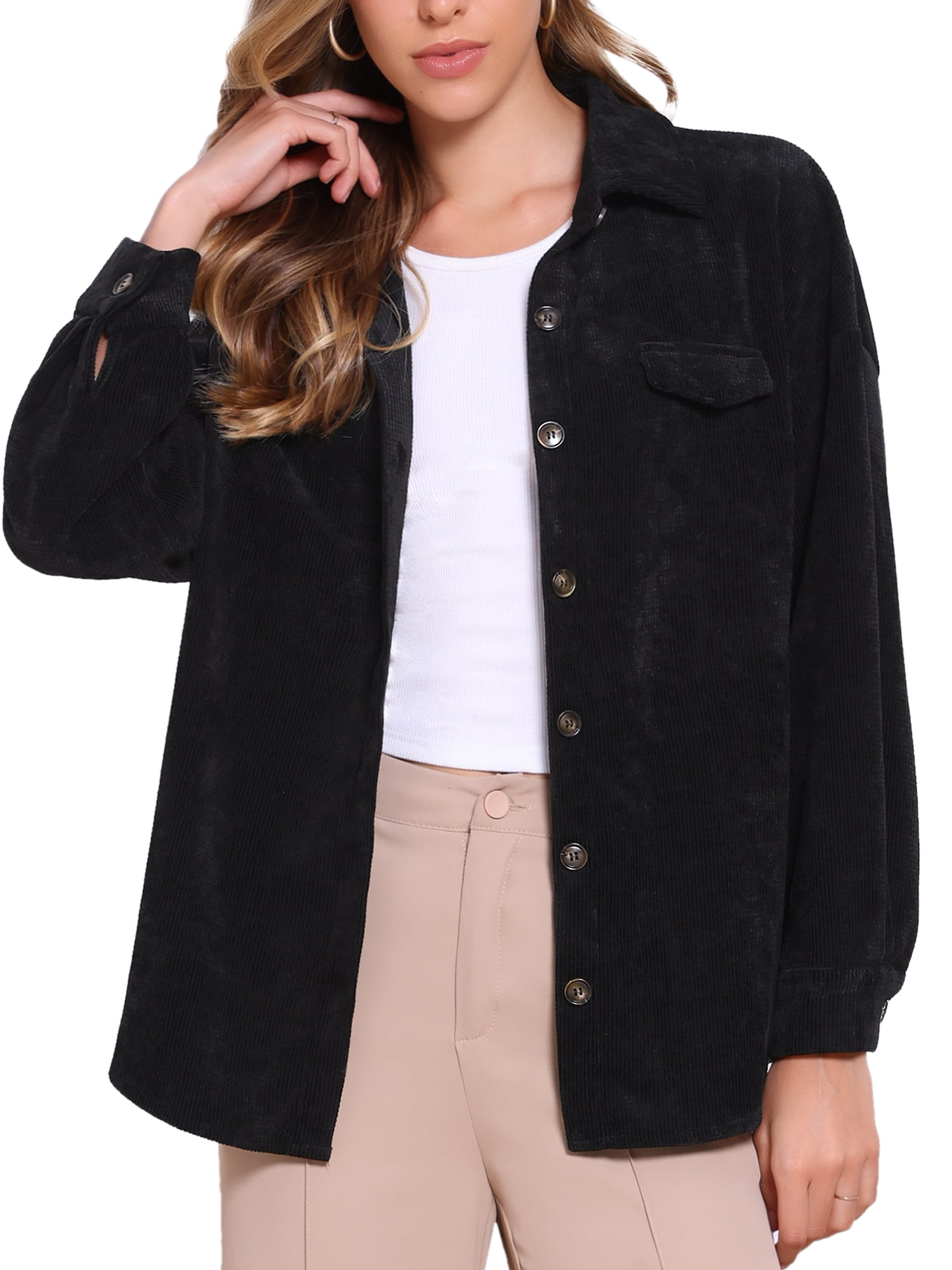 DARING DIVA Women's Button Down Oversized Casual Shirts XS Black