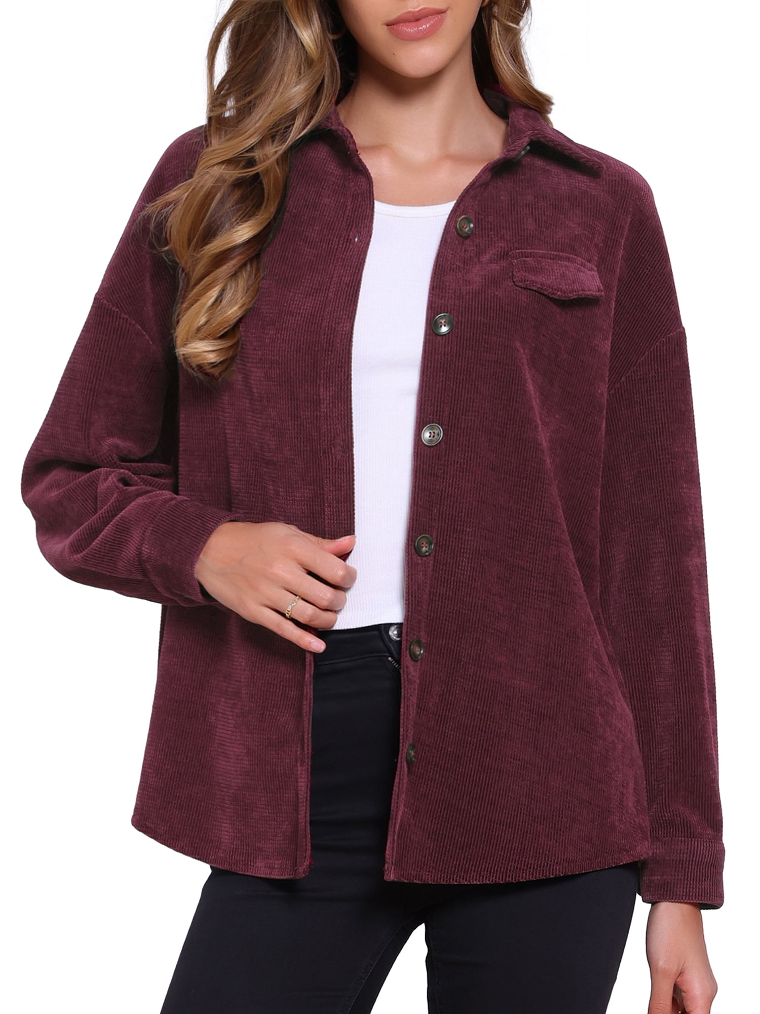 DARING DIVA Women's Button Down Oversized Casual Shirts XS Burgundy