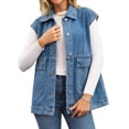 thumbnail image 1 of DARING DIVA Women's Button Down Oversized Sleeveless Utility Jean Jacket 2XL Blue, 1 of 7