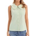 thumbnail image 1 of DARING DIVA Women's Button-Down Peter Pan Collar Tank Tops L Green, 1 of 6
