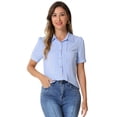 thumbnail image 1 of DARING DIVA Women's Button Down Shirt Collared Contrast Trim Blouse S Light Blue, 1 of 6