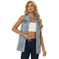 thumbnail image 1 of DARING DIVA Women's Button Down Sleeveless Pockets Mid-Long Denim Vest L Grey Blue, 1 of 6