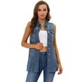 thumbnail image 1 of DARING DIVA Women's Button Down Sleeveless Pockets Mid-Long Denim Vest XS Blue, 1 of 6
