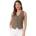 thumbnail image 1 of DARING DIVA Women's Button Down Sleeveless V Neck Crop Top Summer Vest XL Coffee, 1 of 6