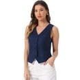 thumbnail image 1 of DARING DIVA Women's Button Down Sleeveless V Neck Crop Top Summer Vest XL Deep Blue, 1 of 6