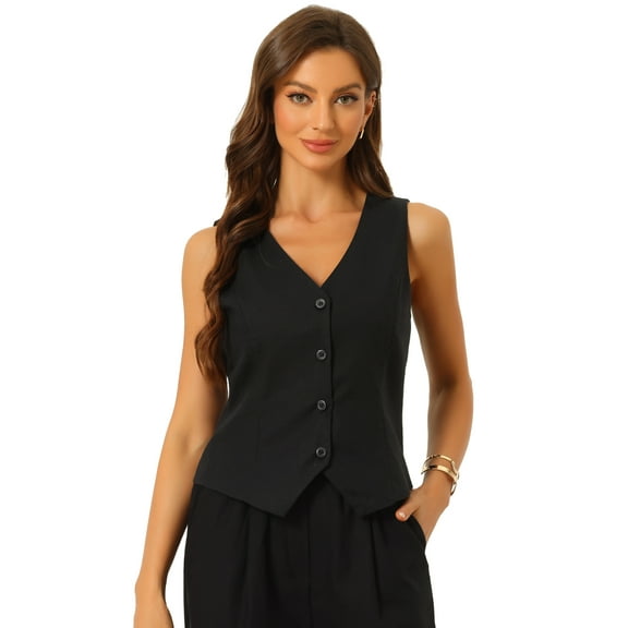 DARING DIVA Women's Button Down Sleeveless V Neck Crop Top Summer Vest XS Black