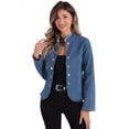 thumbnail image 1 of DARING DIVA Women's Denim Blazer Open Front Casual Stand Collar Jeans Jacket XS Blue, 1 of 6