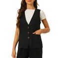 thumbnail image 1 of DARING DIVA Women's Button Down Vest Linen V Neck Summer Waistcoat S Black, 1 of 6